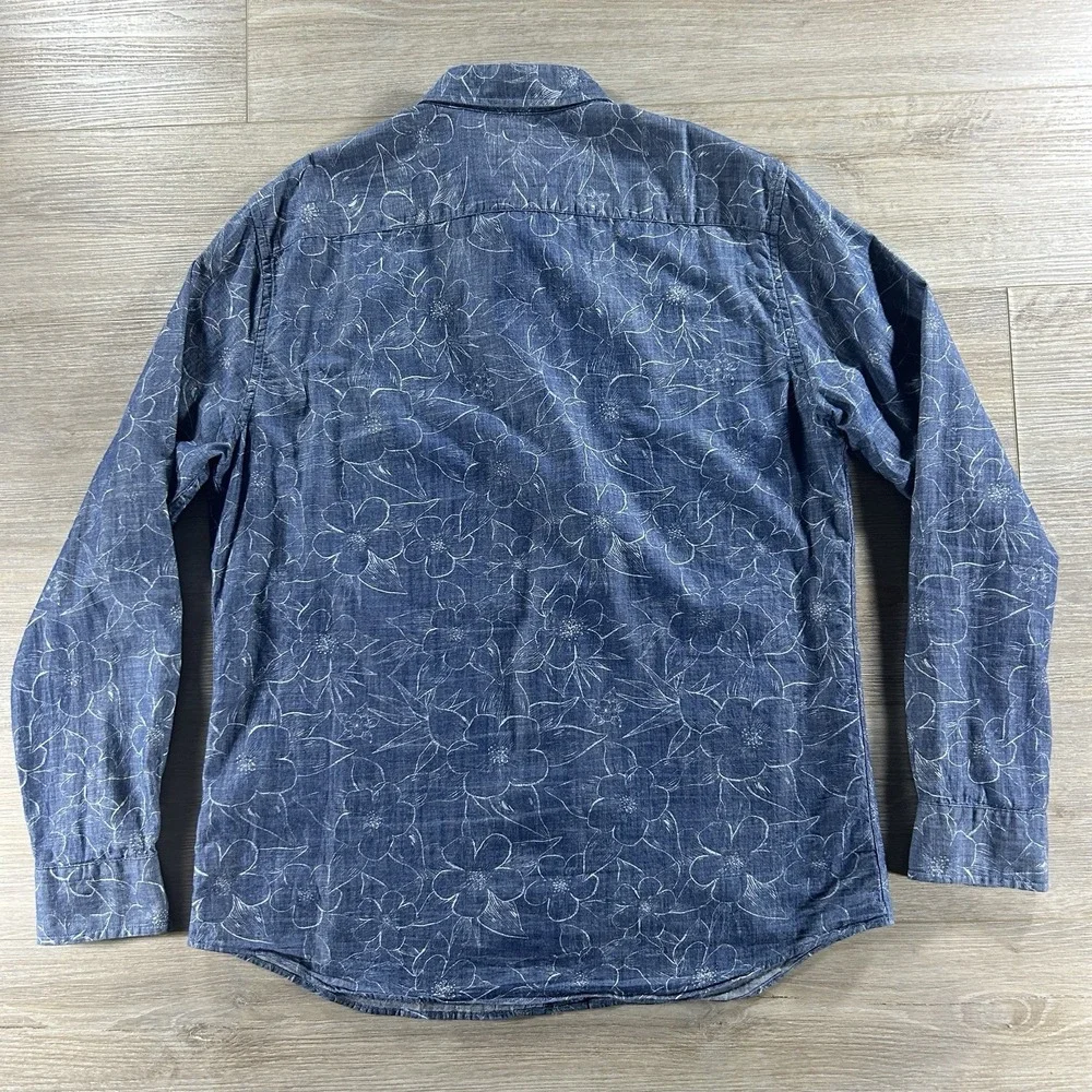 Banana Republic Mens Large Blue Cotton Floral Button Down Slim Fit Long Sleeve